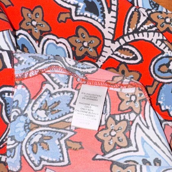 Loft-Anne Taylor Red Blue Brown Floral Long Sleeve Smock Tunic-Henley style sz L - Picture 16 of 16